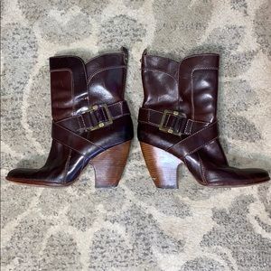 Frye Brown Leather Andrea Mid Boots/Booties